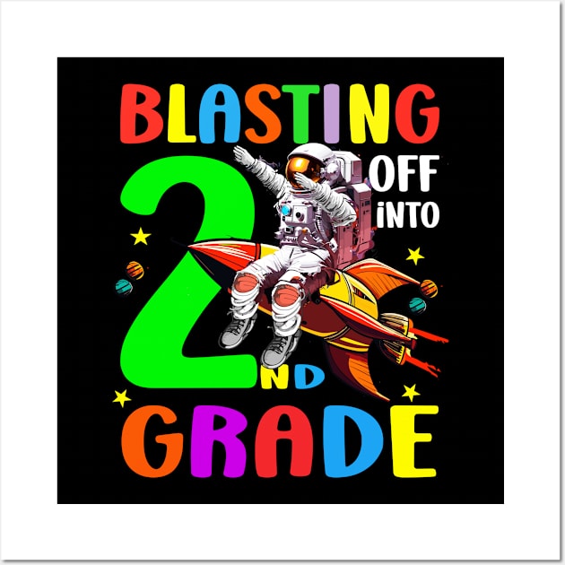 Blasting Off Into 2nd Grade Funny Back To School Boys Kids T-Shirt Wall Art by AlmaDesigns